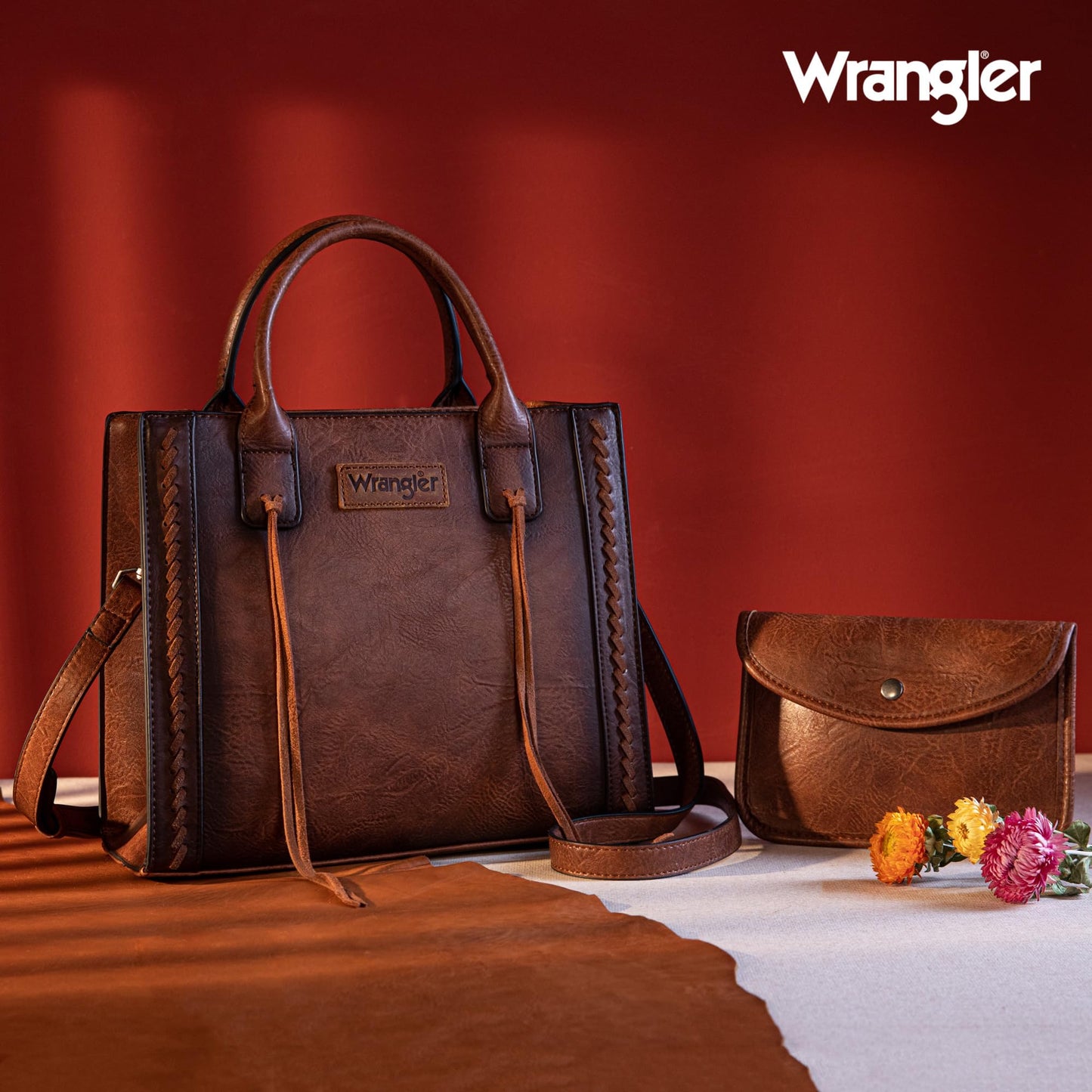 Wrangler Tote Bag for Women Western Purse Top Handle Satchel Purse and Wallet Set 2Pcs Gift WG2-242DBR