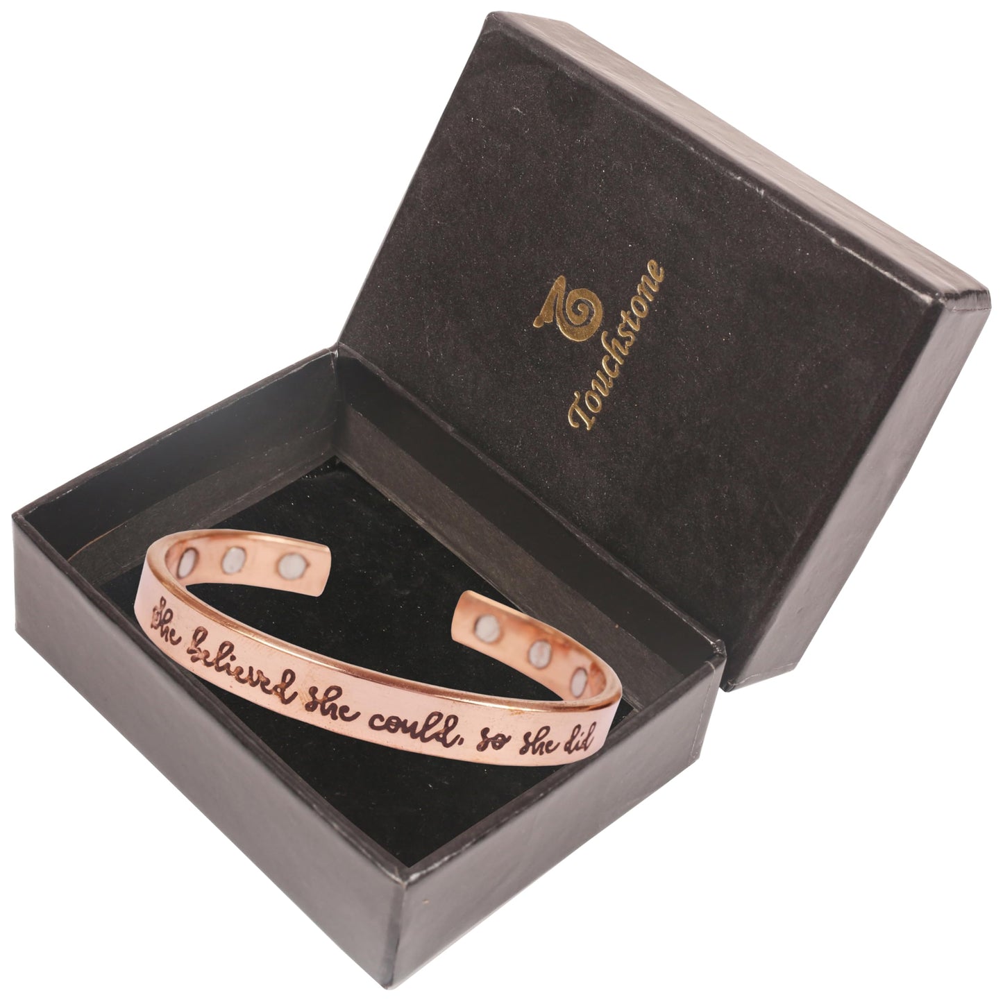 Touchstone Inspirational Copper Engraved Magnetic Bracelets for Women-Personalized Jewelry Gifts for Best Friend/Mom/Daughter/Sister- In a Pretty Gift Box She Believed She Could So She Did.