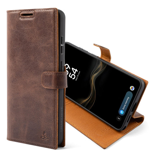 Snakehive Genuine Leather Wallet Case for Samsung Galaxy S26 Ultra – Flip Cover with Card Slots & Stand (Brown)