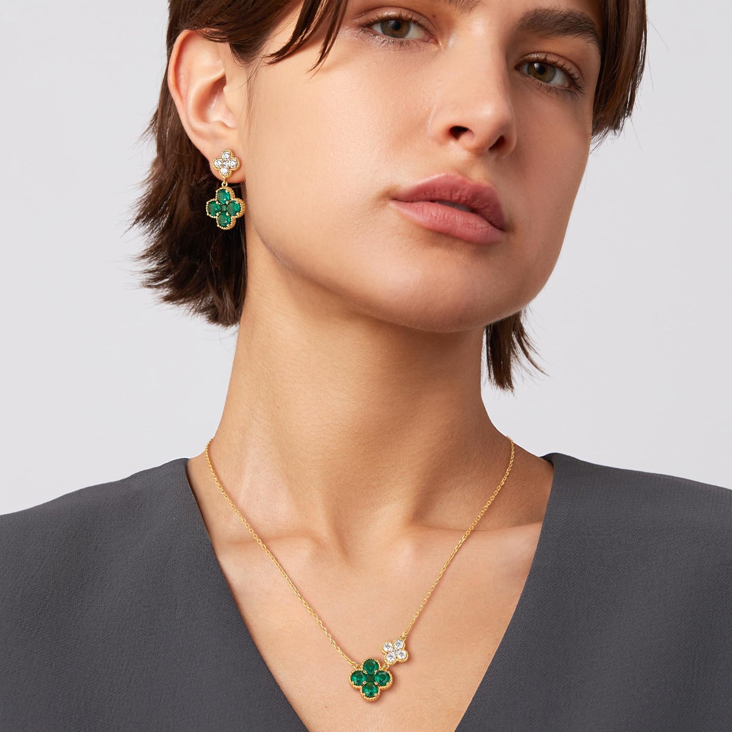 MTMY Dangle Earrings for Women 14K Gold Plated Four Leaf Clover Dangling Drop Birthstone Stud Earrings Trendy Flower Birthstone Jewelry Birthday Gifts(May)