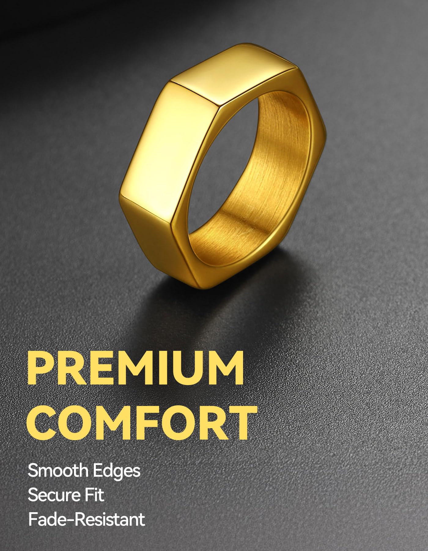ChainsHouse Gold Hexagon Geometric Ring for Men Women, Cool Punk Hip Hop Biker Band Rings(Size 13)