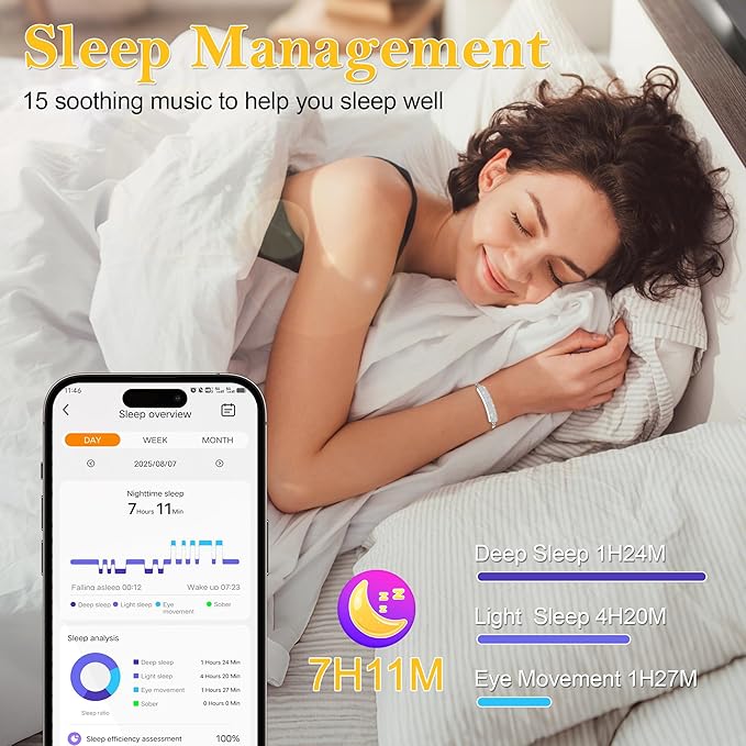 Sleep & Fitness Tracker with 2 Bands, Stylish & Ultra-Light Smart Bracelet for Women, 24/7 Heart Rate, Blood Oxygen & Stress Monitor, Waterproof Health Trackers Gifts for Girls, No Subscription-Silver