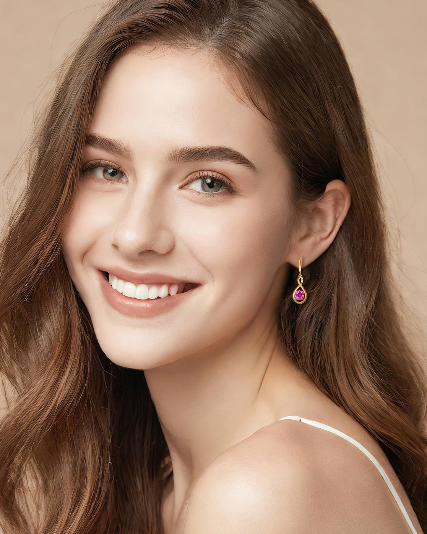 FANCIME Pink Tourmaline Dangle Drop Earrings 925 Sterling Silver Yellow Gold Plated Dainty Infinity Gemstone October Birthstone Earring Fine Jewelry Birthday Mothers Day Gifts for Wife Her Women