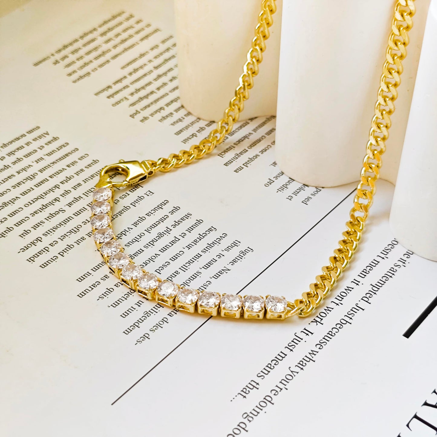 LULII Tennis Necklaces for Women 14K Gold Plated Chunky Cubic Zirconia Choker Cuban Link Chain for Women Jewelry Gifts