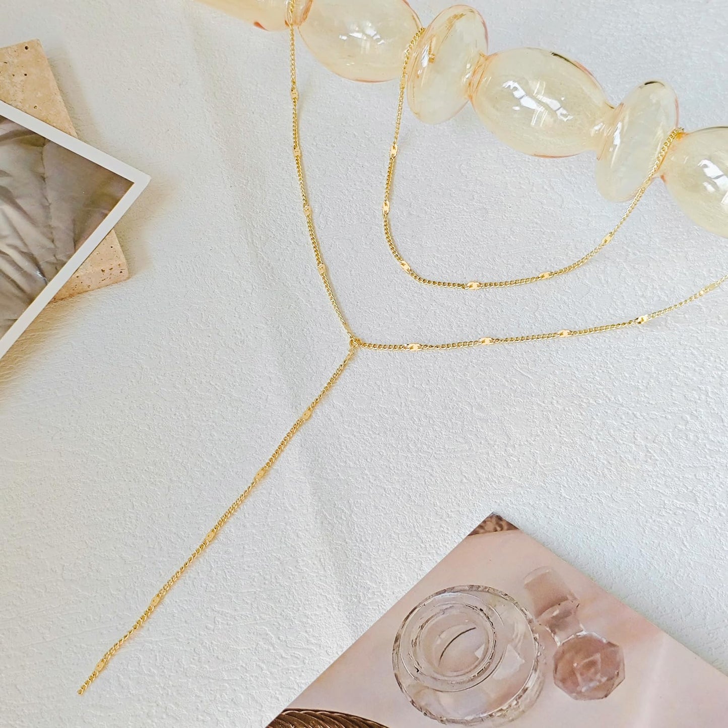 LULII Dainty Long Gold Necklaces for Women Trendy Lariat Y Necklace 14K Gold Plated Layered Chain Drop Necklaces Y-Shaped Necklace Jewelry Gift