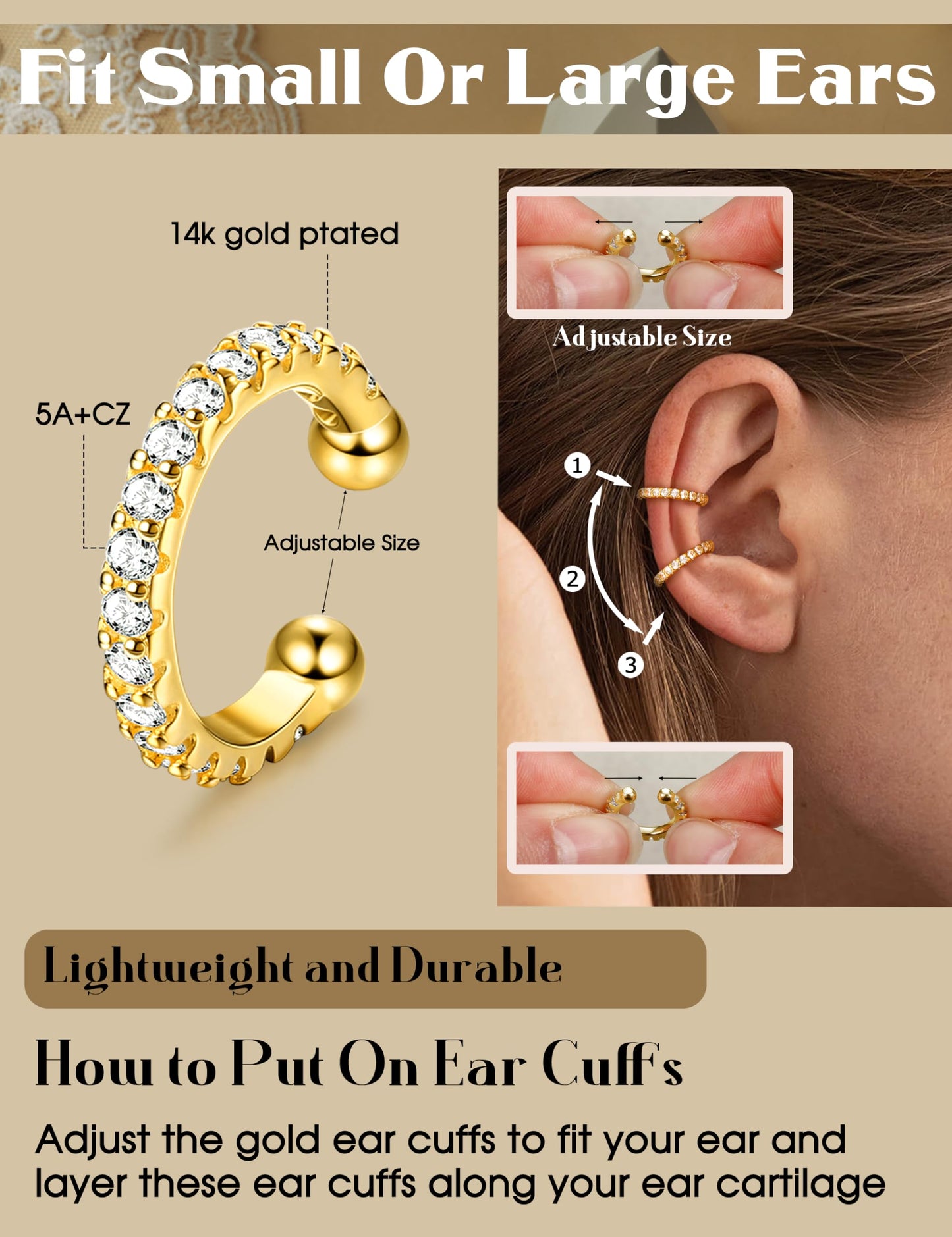 LOLIAS 4 Pairs Ear Cuffs Non Piercing - 14K gold plated Ear Cuff Earrings for Women Ear Cuff for Non Pierced Ears Clip on Cartilage Earring Double Adjustable Fake Earrings Set