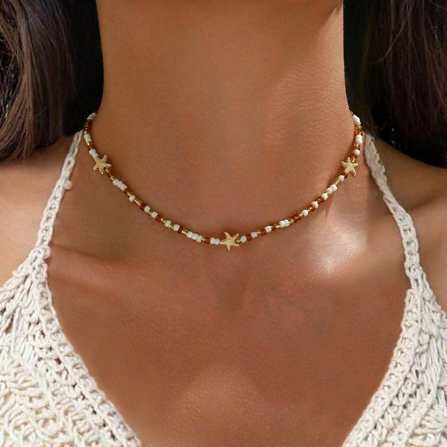 Lameybrt Cowrie Shell Surfer Necklaces, Hawaiian Beach Handmade Choker Set for Women, White Rice Bead with Black Accents, Bohemian Summer Seashell Choker 2 Piece Set, Perfect for Summer Beach Vacation, Birthday, Mother’s Day & Holiday Gifts (Shell 20)