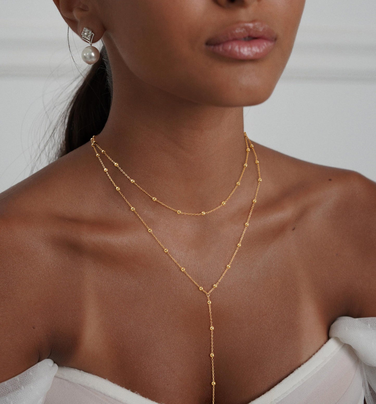 Treasure Bender Lariat Gold Necklace for Women Long 14k Gold Plated Y-Shaped Body Bead Chain Choker Necklace Pendant Charm Layered Necklaces Non Tarnish Trendy Gold Jewelry for Women Summer