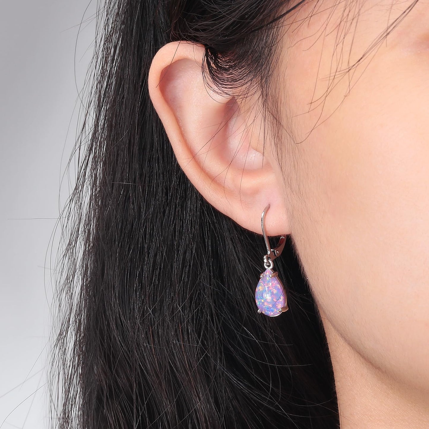 CiNily Teardrop Leverback Dangle Earrings for Women Hypoallergenic Purple Opal Pendant Drop Earrings 14K White Gold Plated Hanging Lever Earrings Jewelry