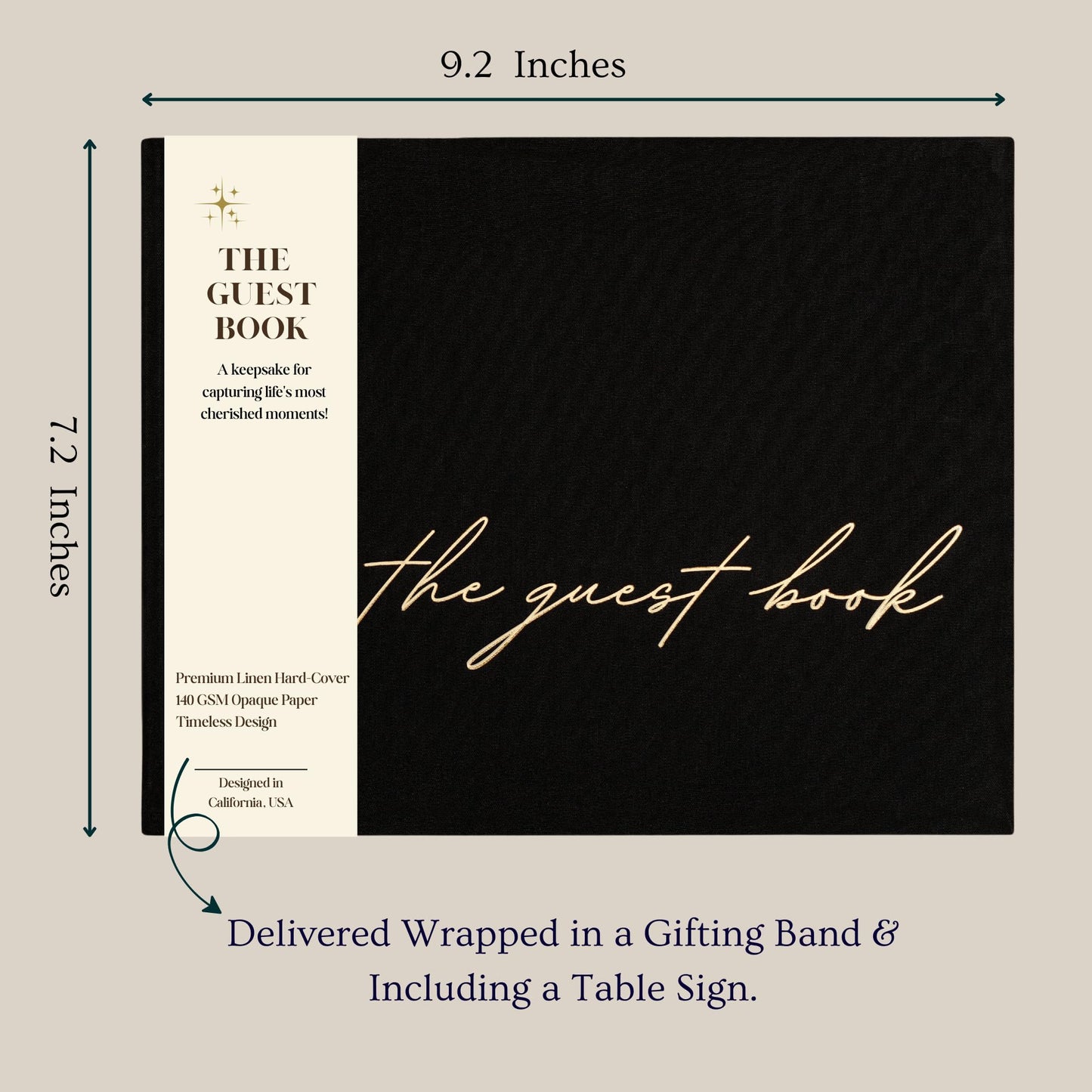 Paperell Wedding Guest Book – Guest Book for Wedding Reception with Linen Hardcover & Gold Foil Embossing – Unlined, No-Bleed Pages – Perfect Keepsake for Sign-Ins & Polaroids - Black