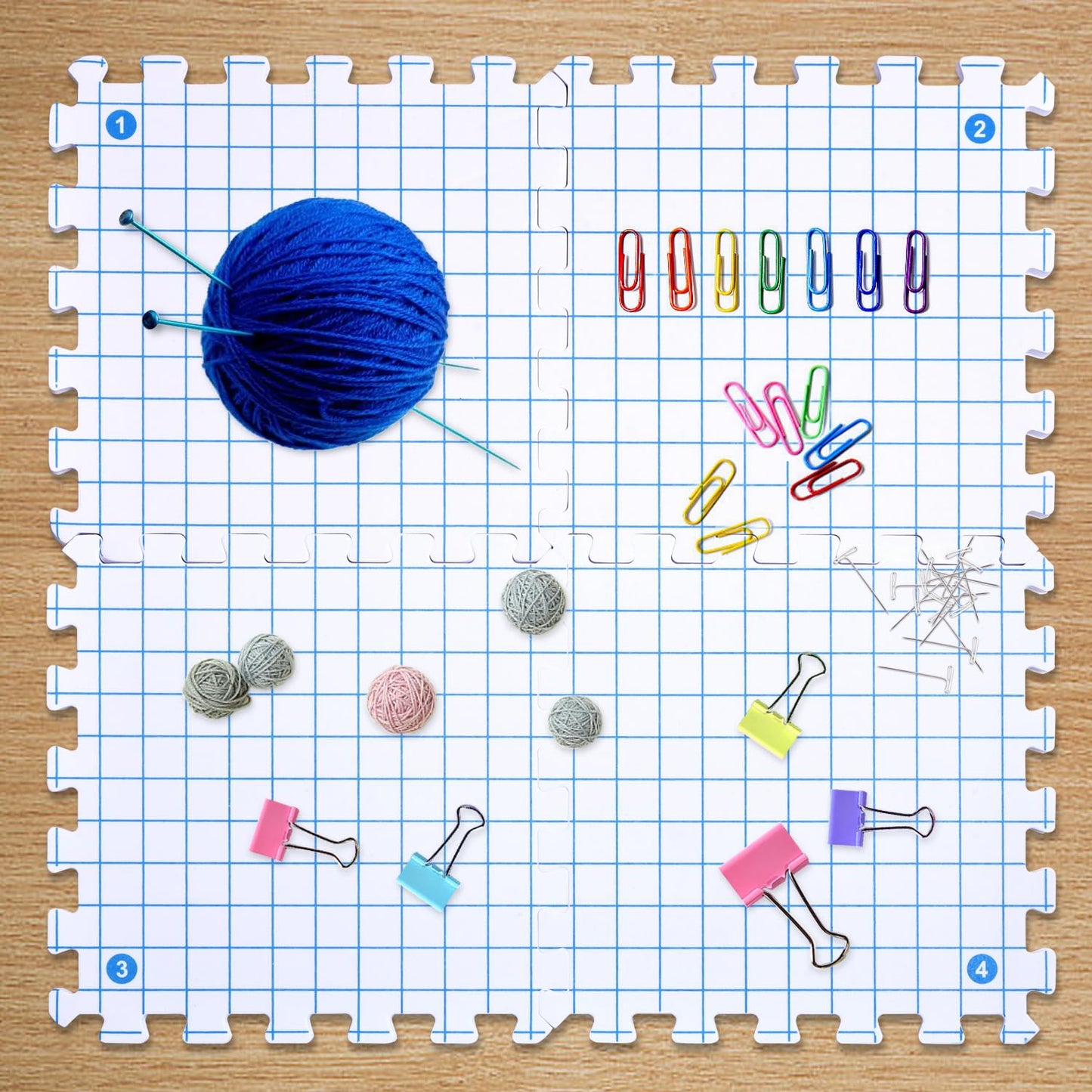 Interlocking Blocking Mats - Blocking Mats for Knitting and Crochet Projects, 4-Pack 12'' W x 12'' L Knitting Blocking Mats with 50 T-Pins, White
