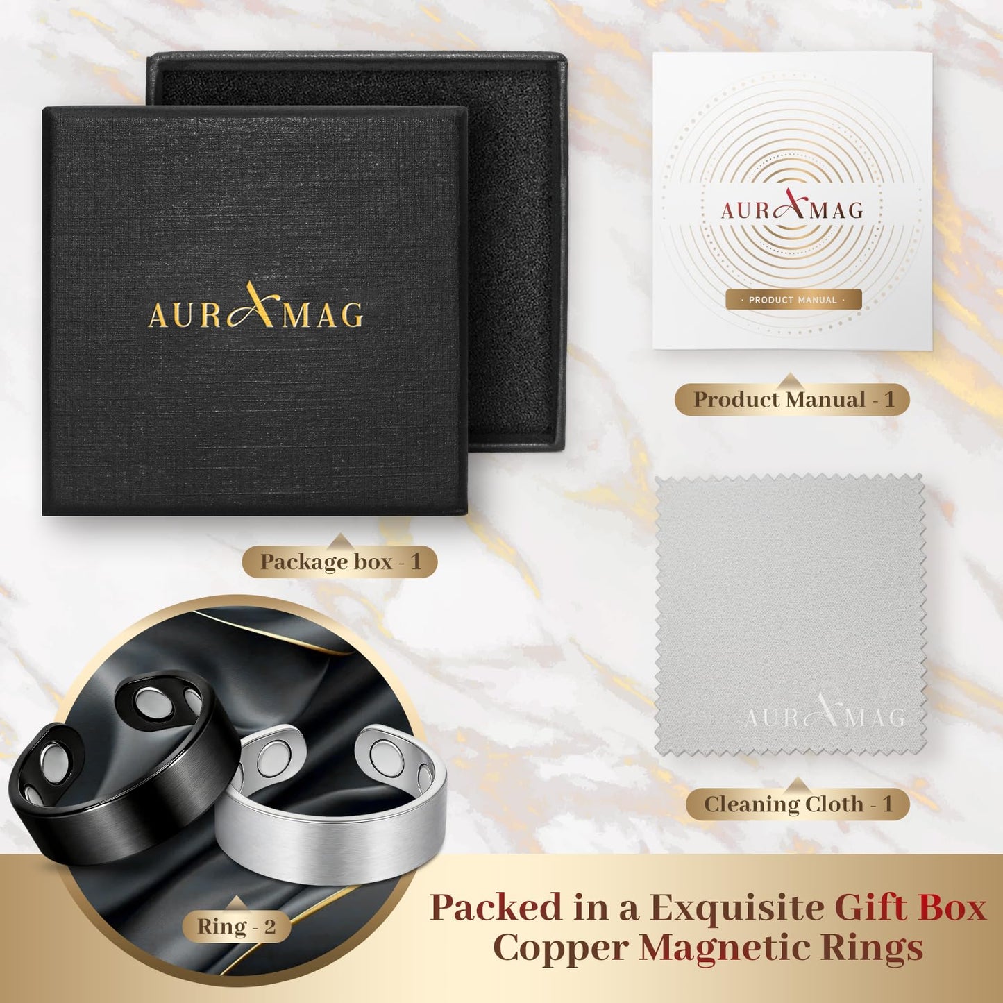 Auramag Copper Rings for Men, 99.99% Pure Copper Magnetic Rings for Women, Adjustable Jewelry with Gift Box, Valentine's Day Jewelry Gift