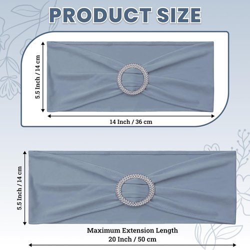 MDS Spandex Chair Sashes - Premium Stretch Covers with Buckle Slider | Pack of 100 - Dusty Blue