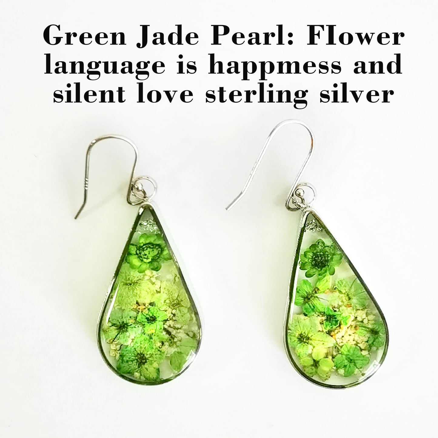 925 Sterling Silver Pressed Flower Teardrop Earrings,Hypoallergenic Women's Jewelry Gift for Mom and Wife,Handmade Natural Dried Flower Teardrop Earrings Jewelry Gift
