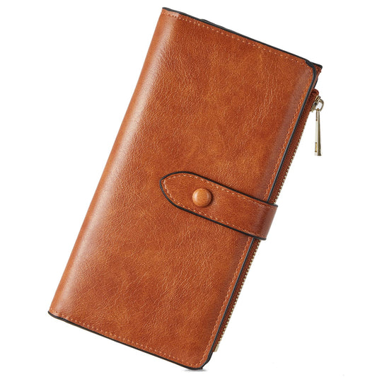 BOSTANTEN Leather Wallets RFID Blocking Large Capacity Trifold Card Holder Ladies Phone Clutch Brown