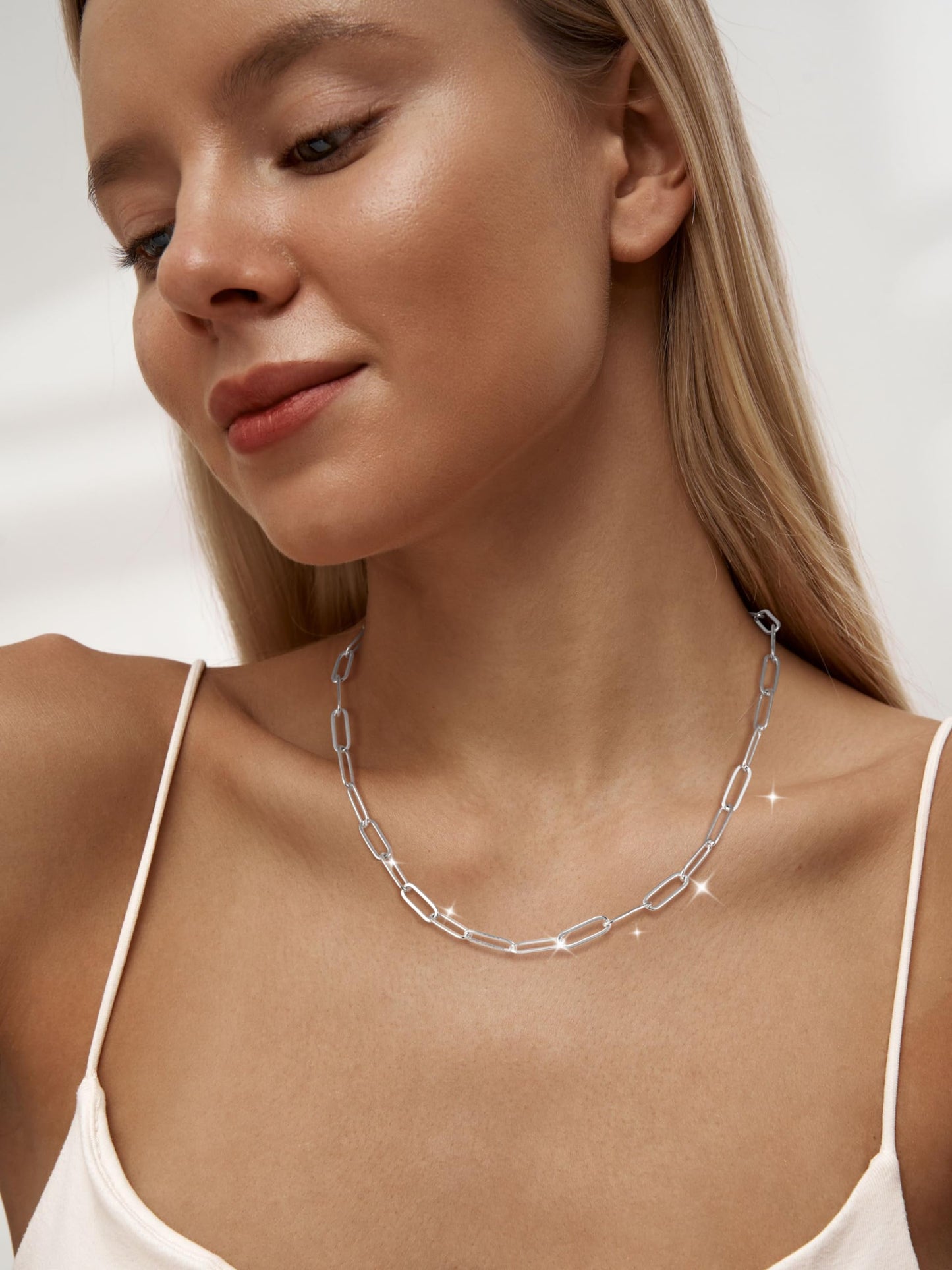 MBW Sterling Silver Paperclip Choker Necklace for Women,Dainty Silver Chunky Chain Necklaces for Women Trendy 16in Simple Thick Minimalist Link Necklace Jewelry Gifts