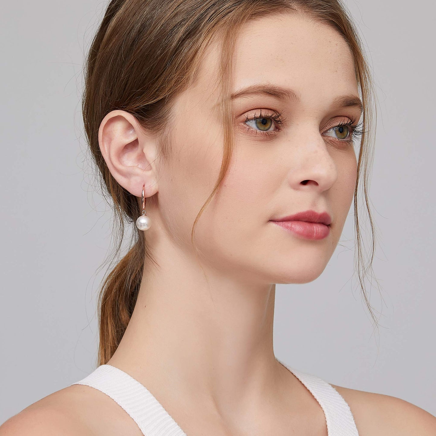 Han han Pearl Dangle Earrings for Women Sterling Silver Pearl Hoop Earrings 10MM