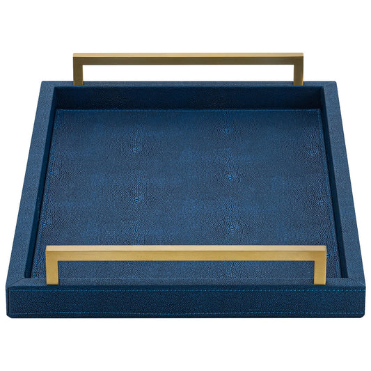 XIGEXIGE Navy Blue Decorative Serving Tray, Shagreen Leather Coffee Table Tray, Rectangle for Home Decor