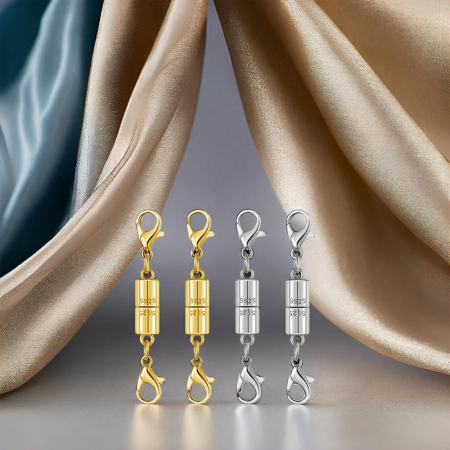 Magnetic Jewelry Clasps, 925 Sterling Silver, Strong Magnetic Closures for Necklaces and Bracelets (8pcs Golden Silvery)