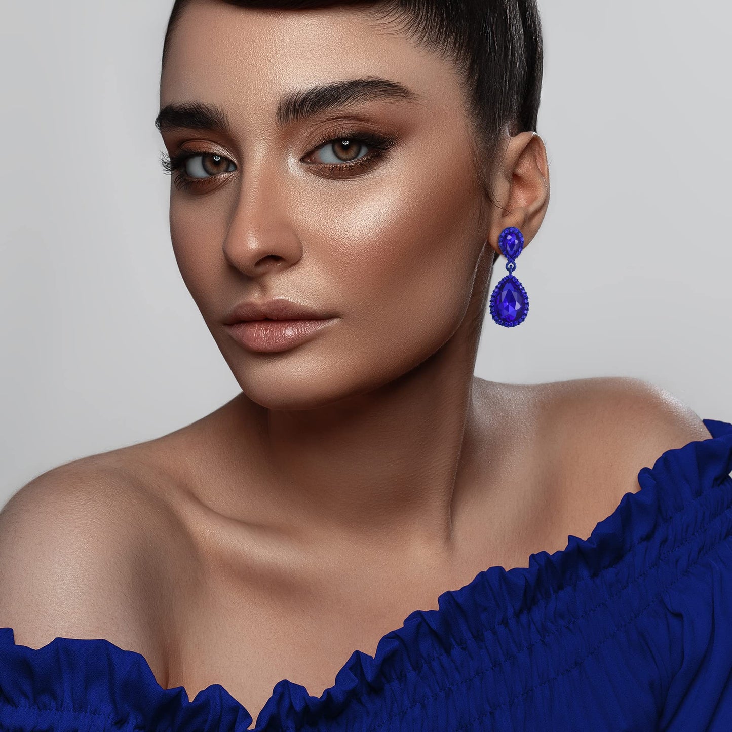 EVER FAITH Women's Austrian Crystal Dangle Earrings, Elegant Party Prom Waterdrop Pierced Earrings Blue Blue-Tone