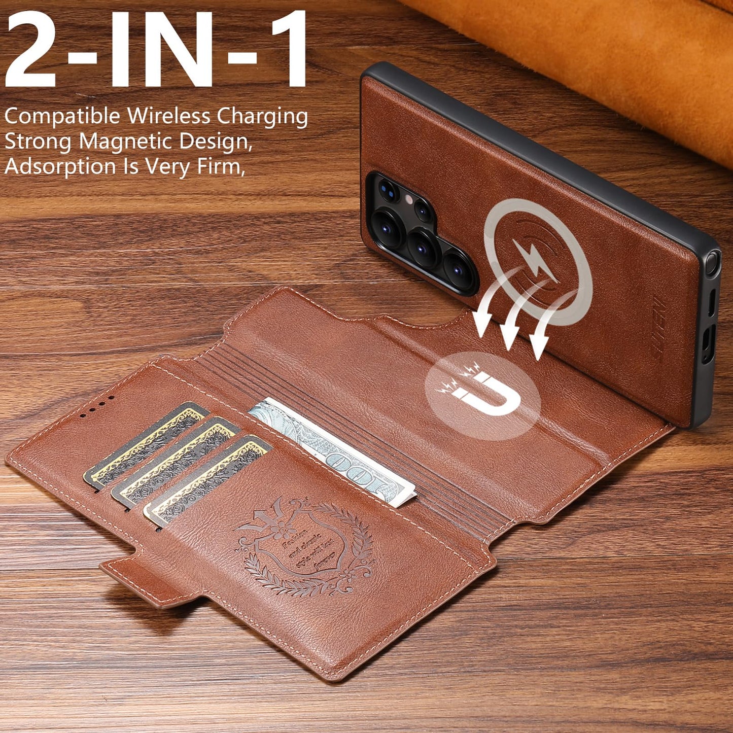 SINIANL for Samsung Galaxy S25 Ultra Leather Wallet Case Compatible with MagSafe Wireless Charging, Detachable Leather Cover with Card Slots Holder, Kickstand, Magnetic for Galaxy S25 Ultra Brown
