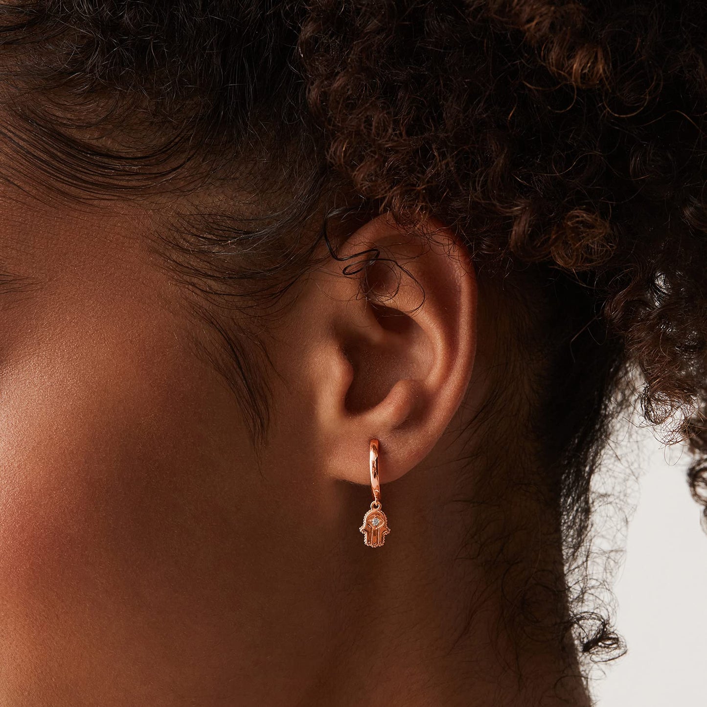 PAVOI 14K Rose Gold Plated 925 Sterling Silver Post Good Luck Dangle Huggie Hoop Earrings For Women - Trendy Hamsa Drop Hoop Earrings - Cubic Zirconia Small Hinged Huggies