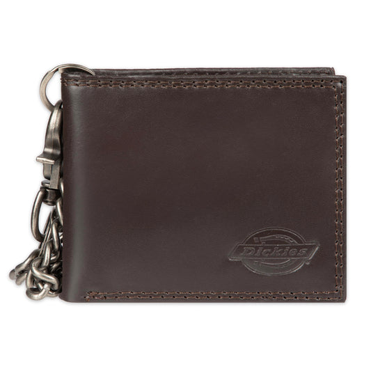 Dickies Mens RFID Everyday Leather Bifold Chain Wallet, Brown, One Size
