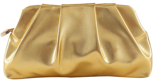 FanChris Evening Bag for Women Ruched Clutch Purse Detachable Metal Chain Crossbody Bag(gold)