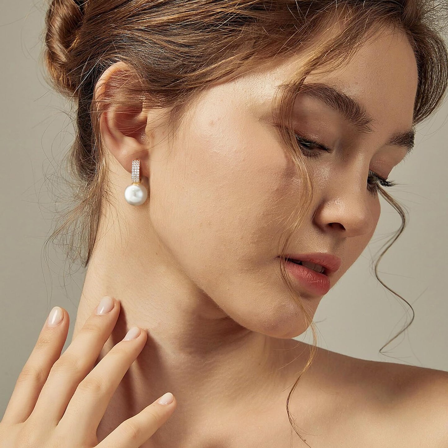 Pearl Earrings for Women 14K Gold Plated Hypoallergenic Pearl Earrings 5A Cubic Zirconia Dangle Earrings Elegant Jewelry (6-Gold)