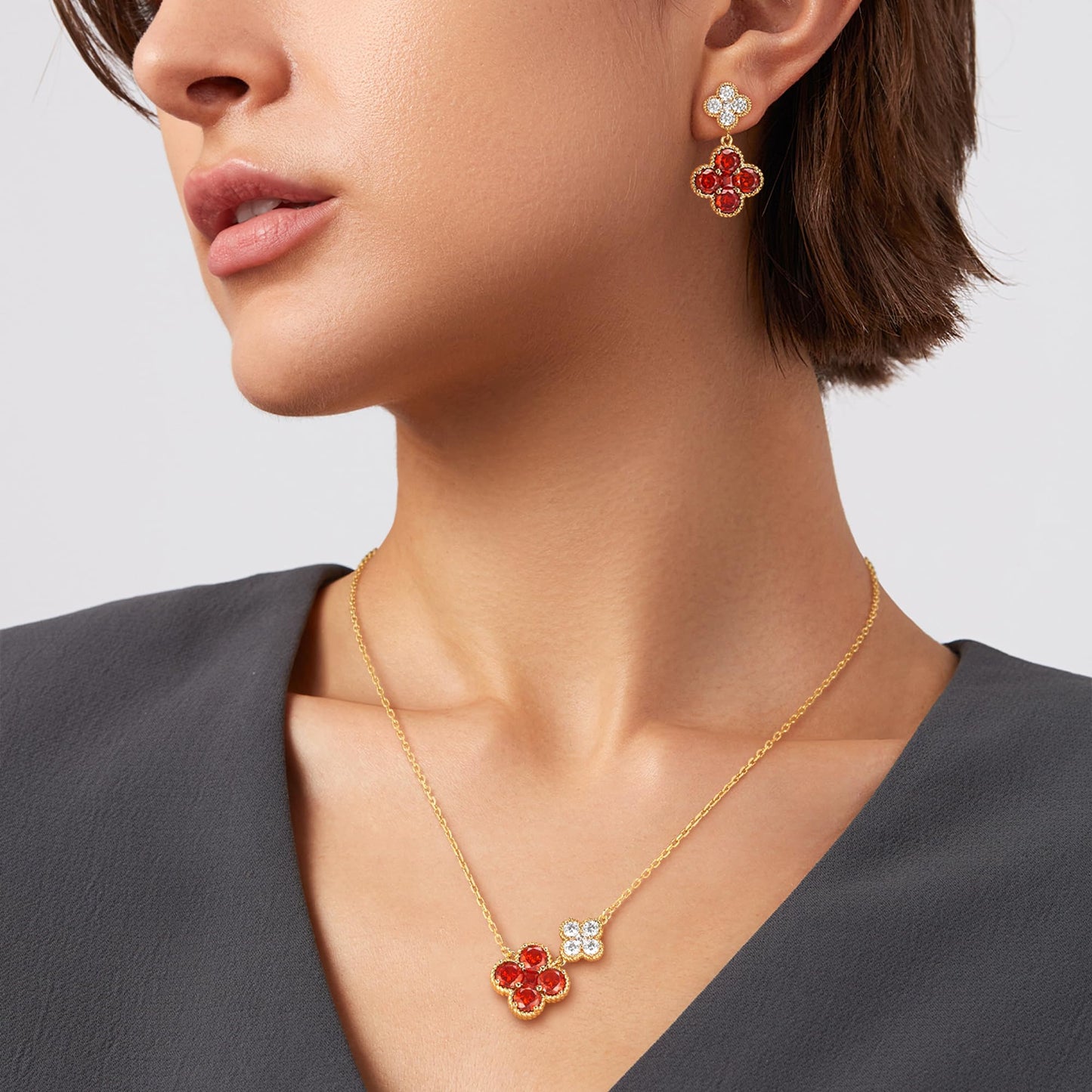 MTMY Dangle Earrings for Women 14K Gold Plated Four Leaf Clover Dangling Drop Birthstone Stud Earrings Trendy Flower Birthstone Jewelry Birthday Gifts(January)