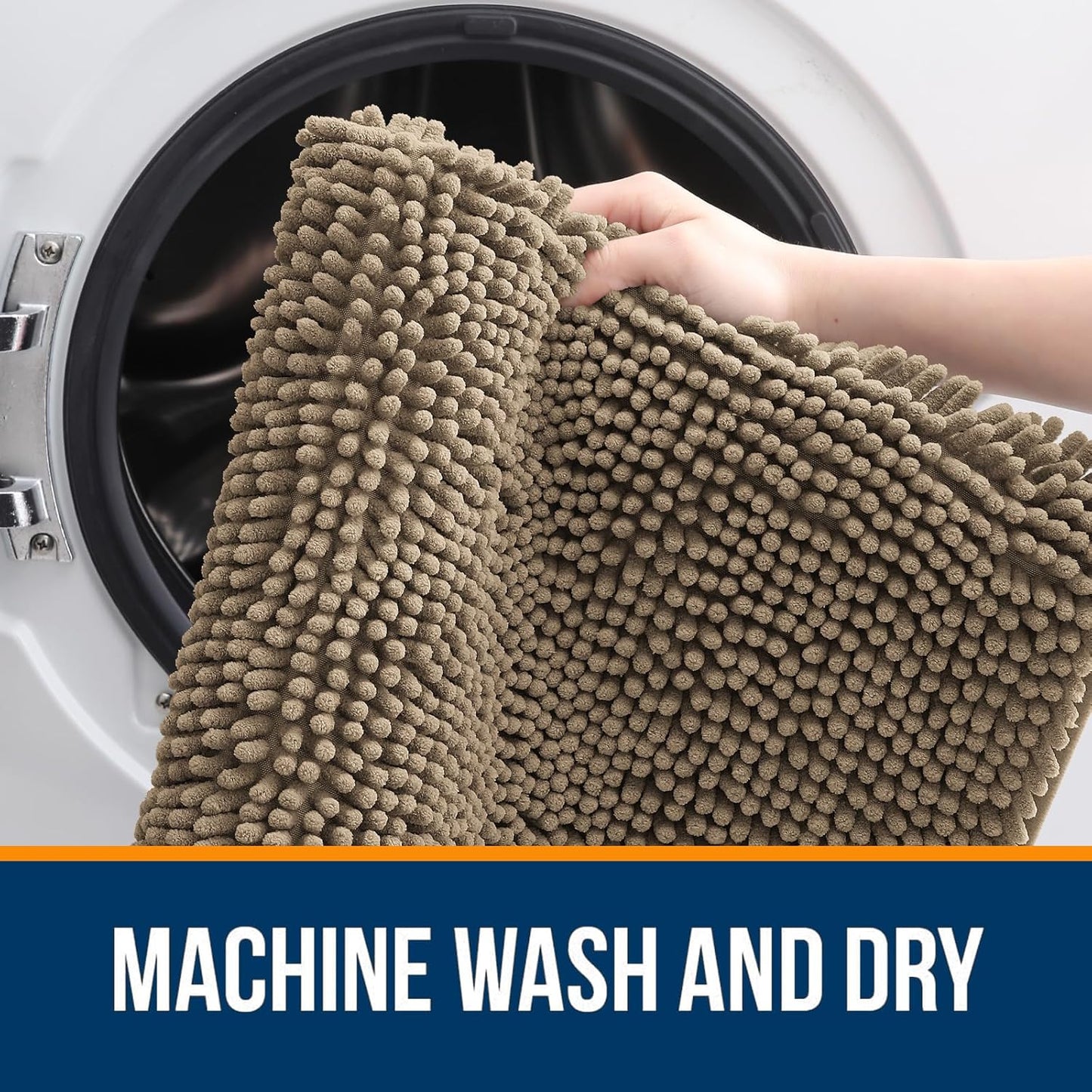 OLANLY Bathroom Runner Rugs - Extra Soft Chenille Bath Mats | Quick-Dry, Machine Washable, 47x20, Tan