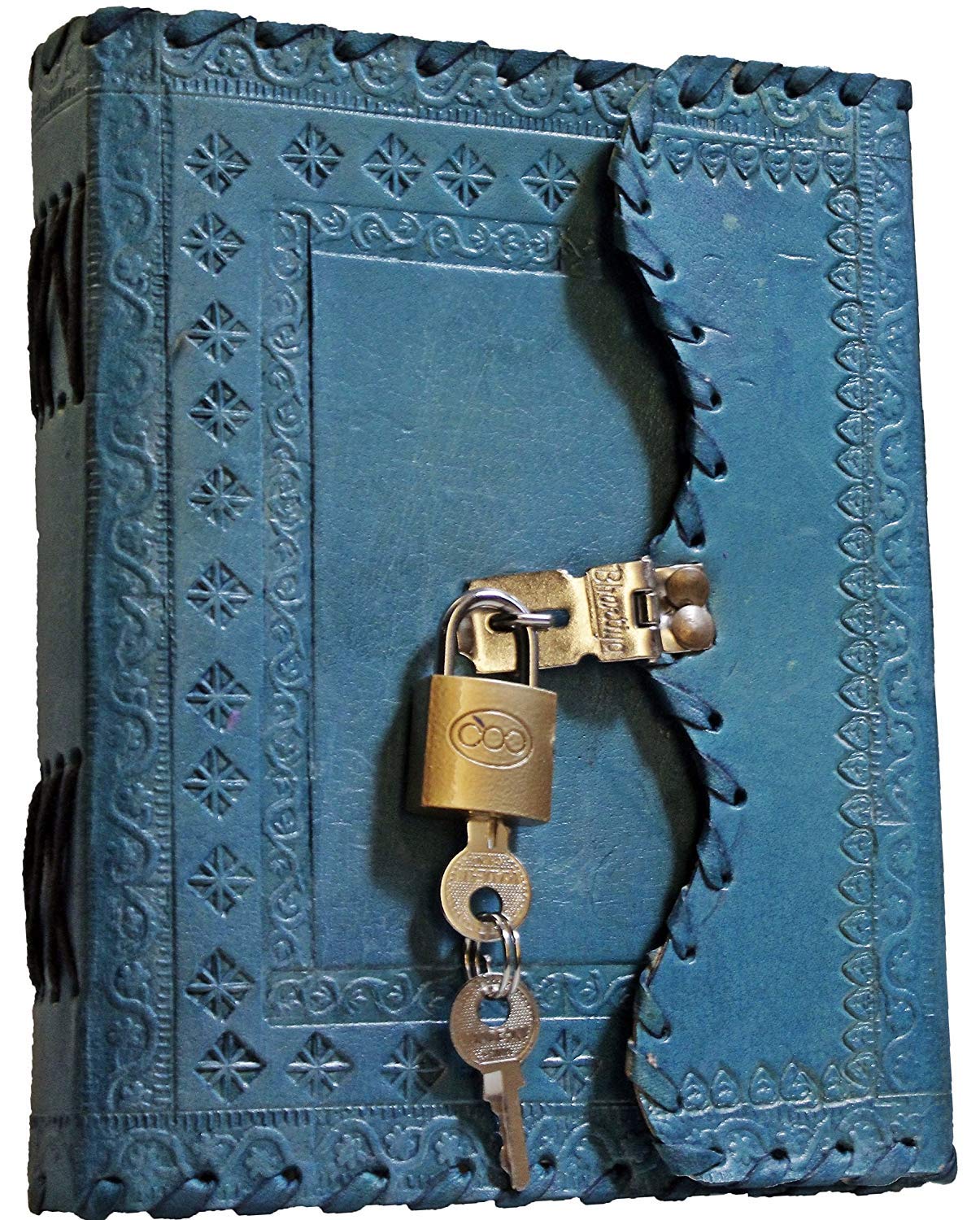 TUZECH Leather Journal for Men and Women Diary to Write Poems,Sketchbook Book of Shadows, Record Keeping Notebook Personal Memoir with Lock and Key Leather Bound - Unlined (Blue)