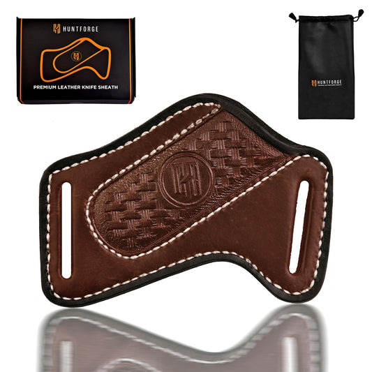 HuntForge Leather Knife Sheath for Belt Pocket Folding Knife Holder Compact Draw Knifes,Tool Belt for Knives,EDC Tools Holster(Small)