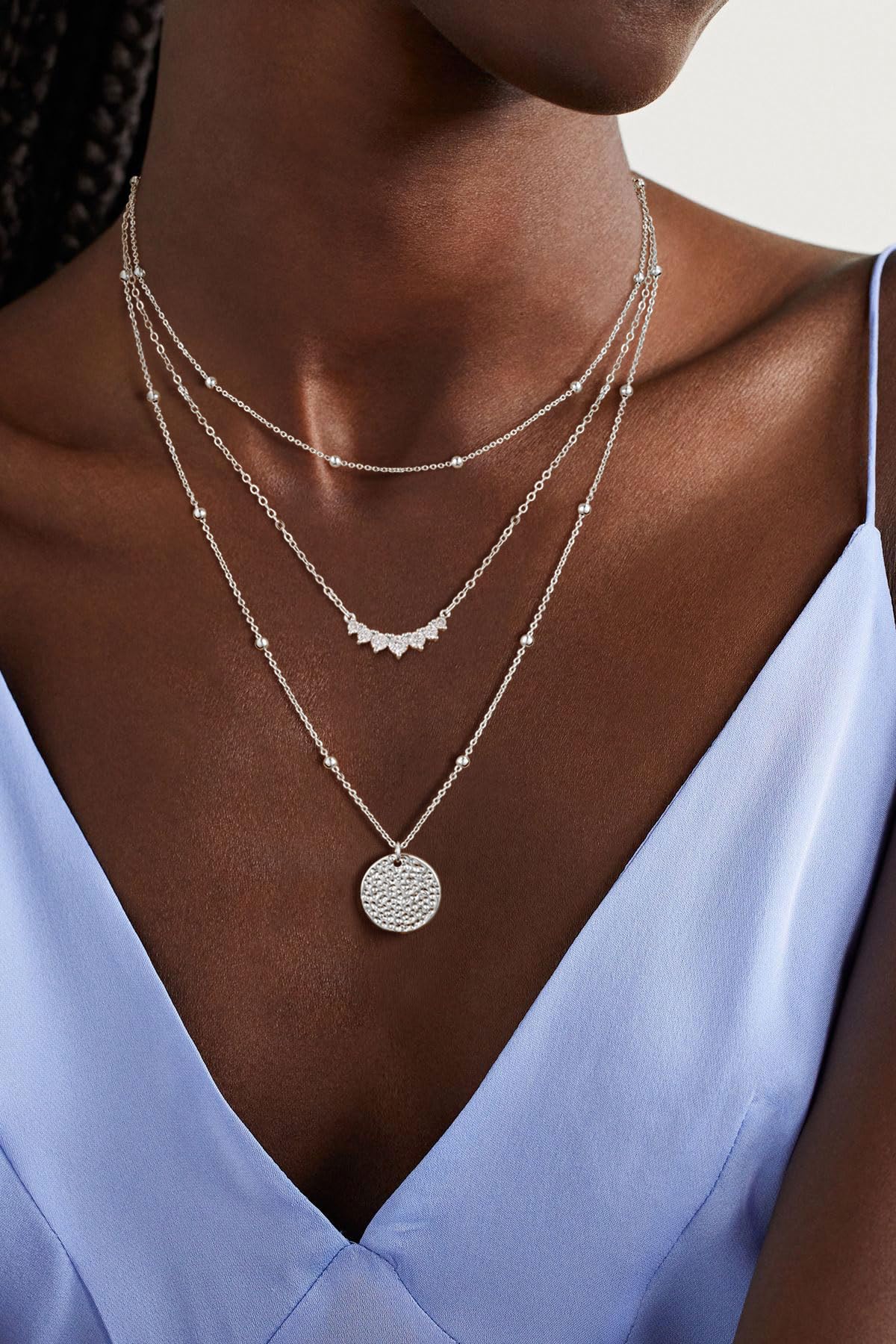 AGWOLF Gold/Silver Layered Necklaces for Women,Dainty 14k Gold Plated Stackable Choker Necklaces for Women,Trendy Layering Coin Chain Pendant Jewelry Set Gifts