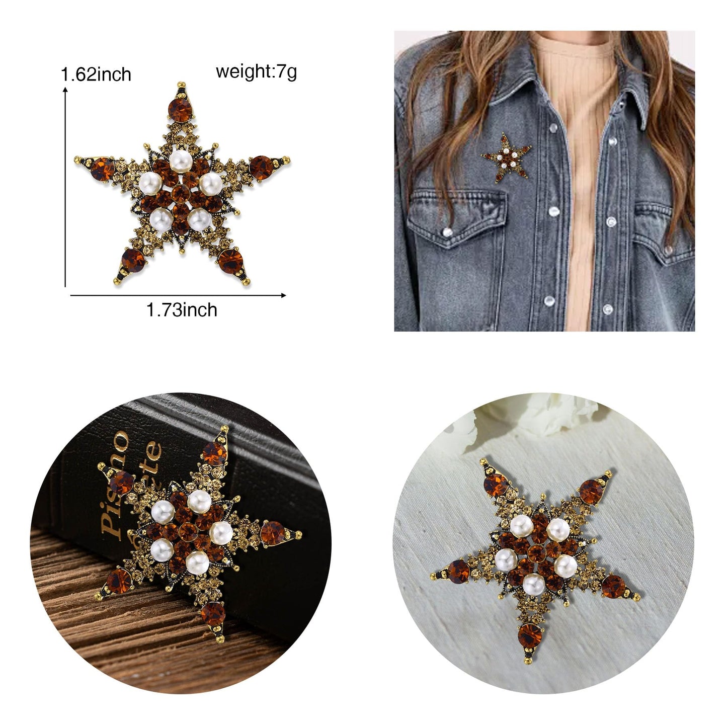 Crystal Flower Brooch Pins for Women Elegant Enamel Rhinestone Floral Brooches Pin Fashion Jewelry for Party Dance Wedding Banquet Brooch for Women Gift (Crystal Star)
