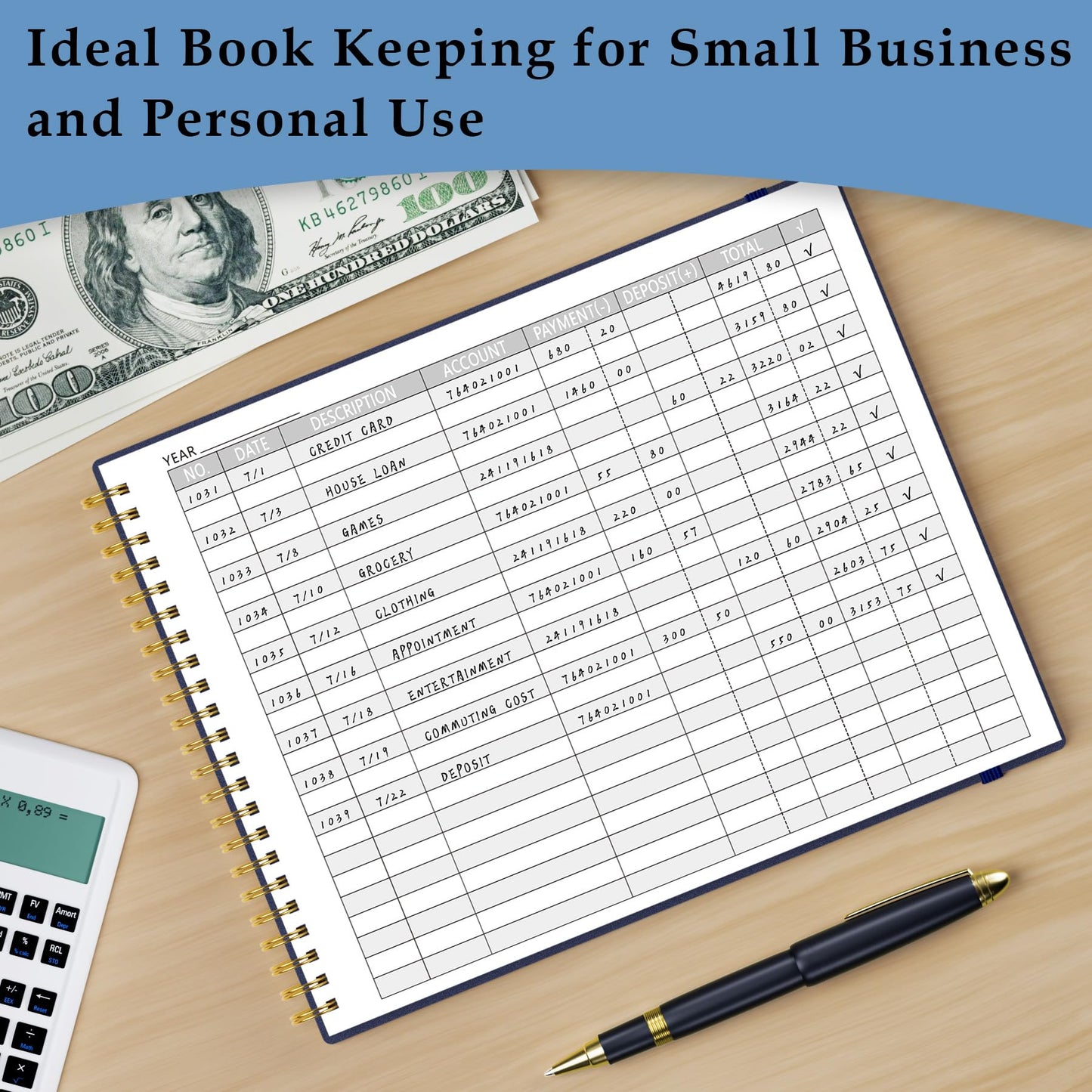 Plastic Cover Accounting Ledger Book Bundled with PU Leather Cover Accounting Ledger Book, Dark Blue Color
