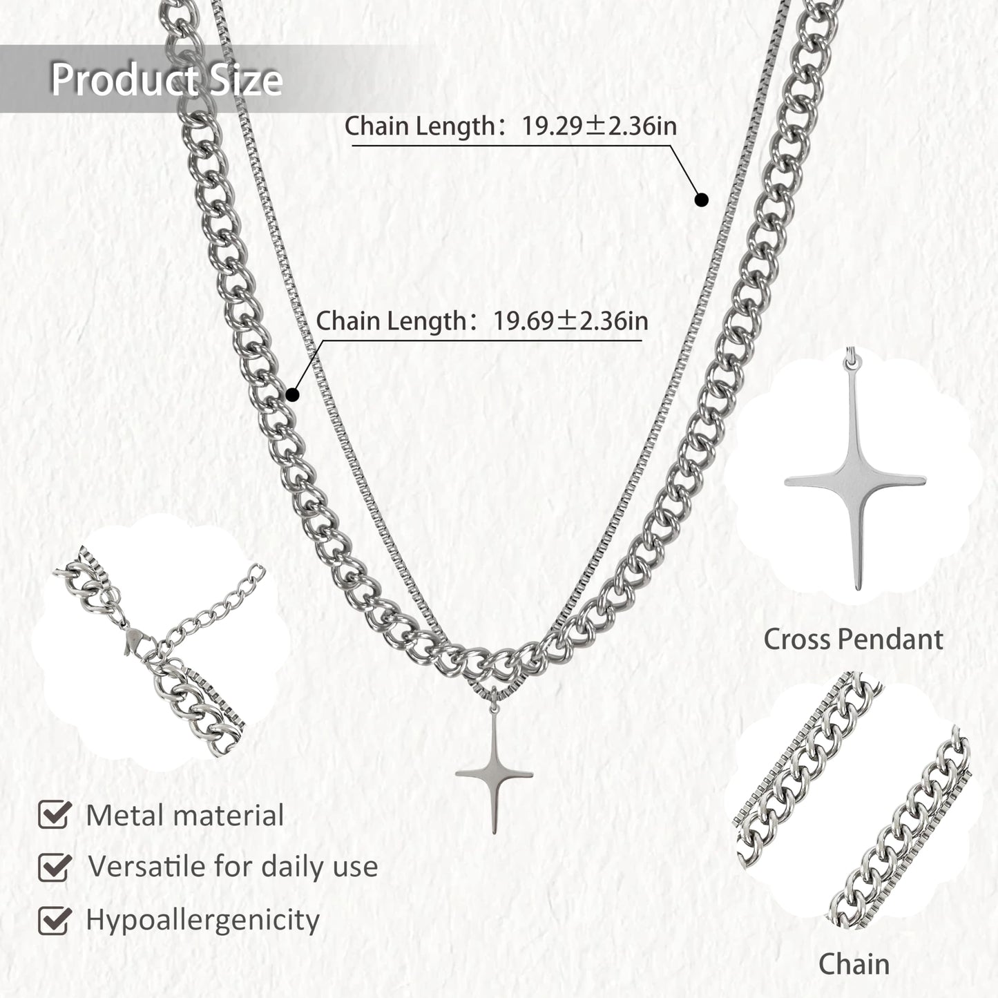 Buyongwant Cross Star Necklace for Women Irregular Y2k Double Layered Chain Fashion Jewelry Silver