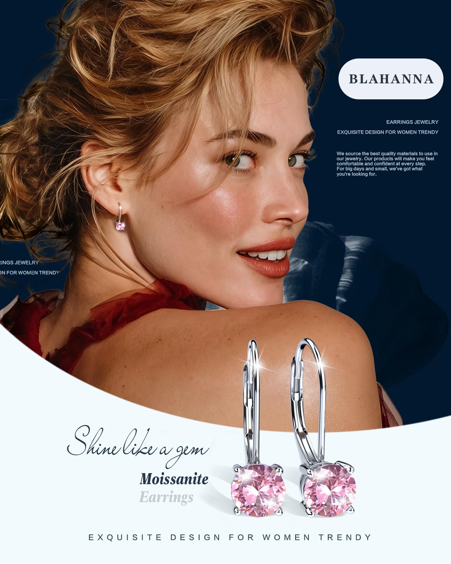 Blahanna Moissanite Earrings,1.0ct-2.0ct D Color Brilliant Round Cut Earrings S925 Sterling Silver Dangle Earrings Moissanite Leverback Drop Earring
