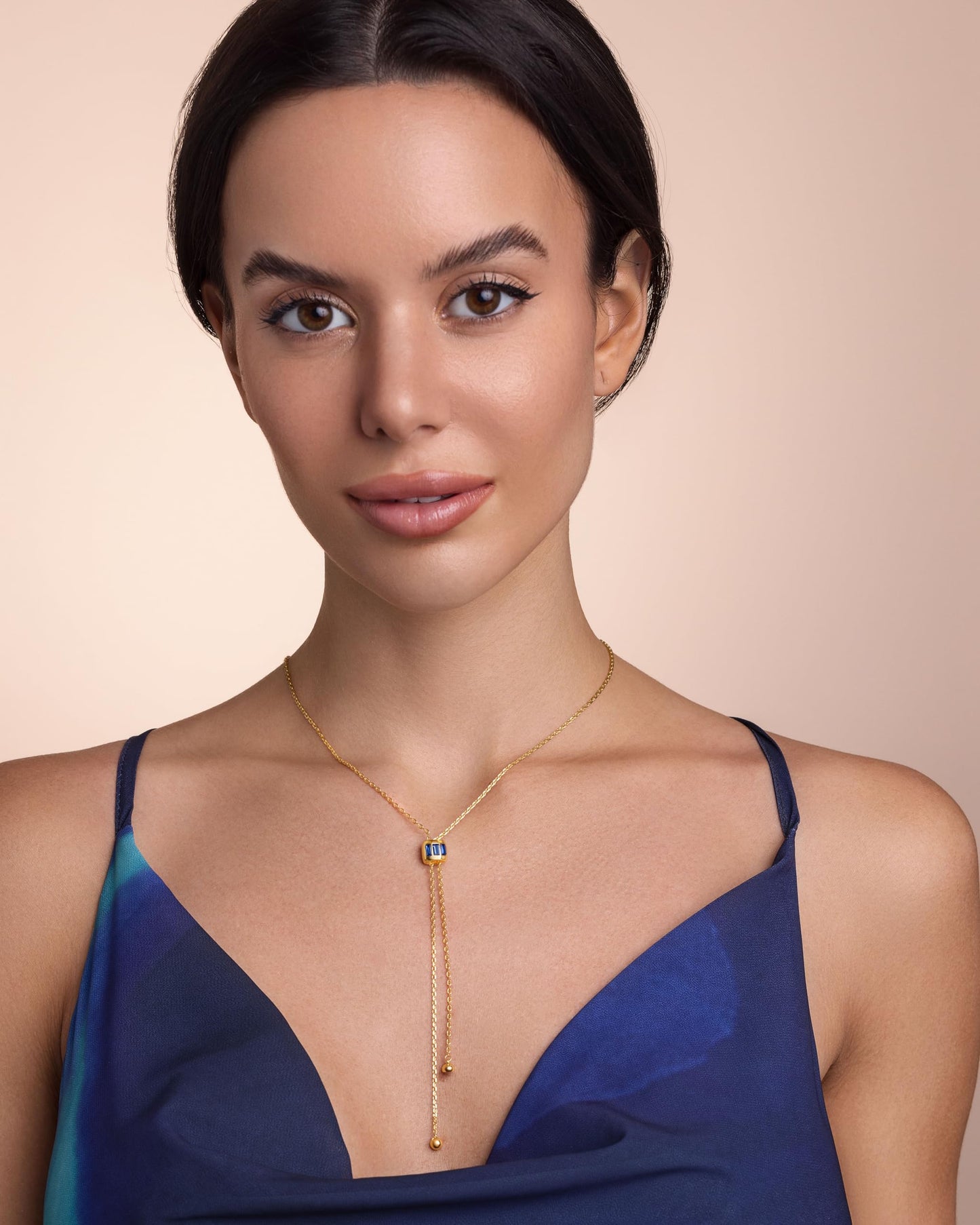 Visit the SNGIA Store Long Drop 18K Gold Plated Stacked Layered Lariat FULLY ADJUSTABLE Pull Through Blue Sapphire CZ Tassel Chain Pendant Necklace For Women by SNGIA, Dainty Trendy Gemstone Bolo Slip Sweater Statement Jewelry Gifts, Bohemian Vintage Hand