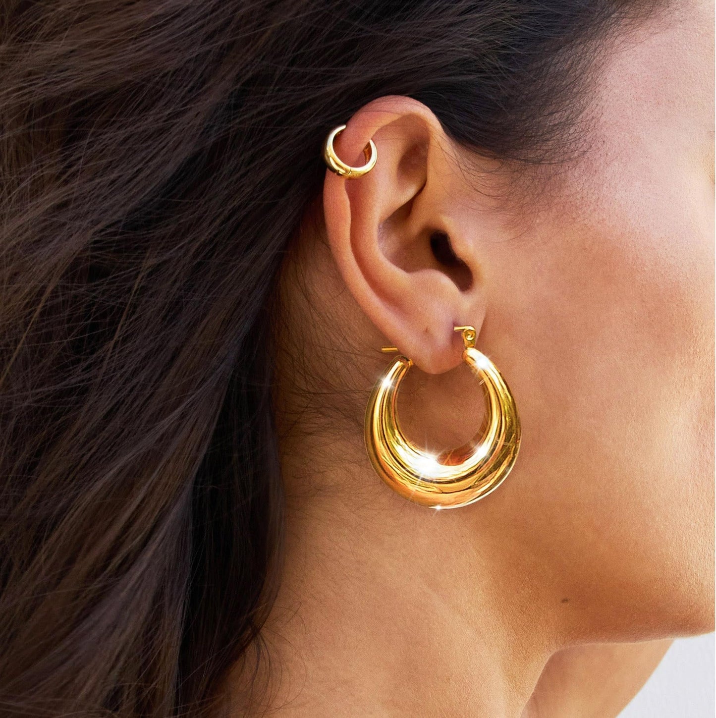 Necocy Small Chunky Hoop Earrings for Women Waterproof, Dainty 14k Gold Plated Hypoallergenic Non Tarnish Thick Hoop Earrings for Sensitive Ears Trendy Chunky Jewelry