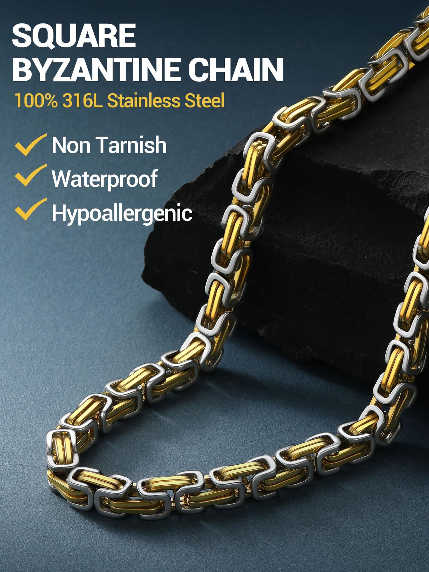 PROSTEEL Stainless Steel Byzantine Chain Necklace For Men Chunky Chains