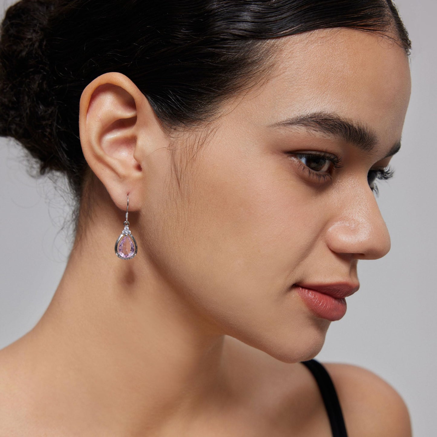 18K White Gold Plated Sterling Silver Teardrop Cubic Zirconia Drop Dangle Earrings for Women Pear Cut CZ Diamond Dangle Earrings Hypoallergenic Jewelry (Pink)