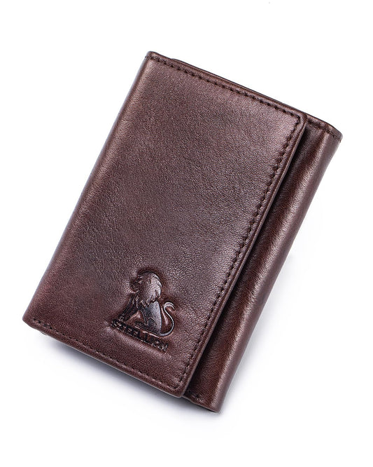 STEELLION Trifold Wallet for Men and Women, RFID Blocking Cowhide Leather Wallet with 2 Clear ID Windows, 11 Card Slots, Slim Design and Snap Closure for Everyday Carry, Travel and Gifts (Coffee)