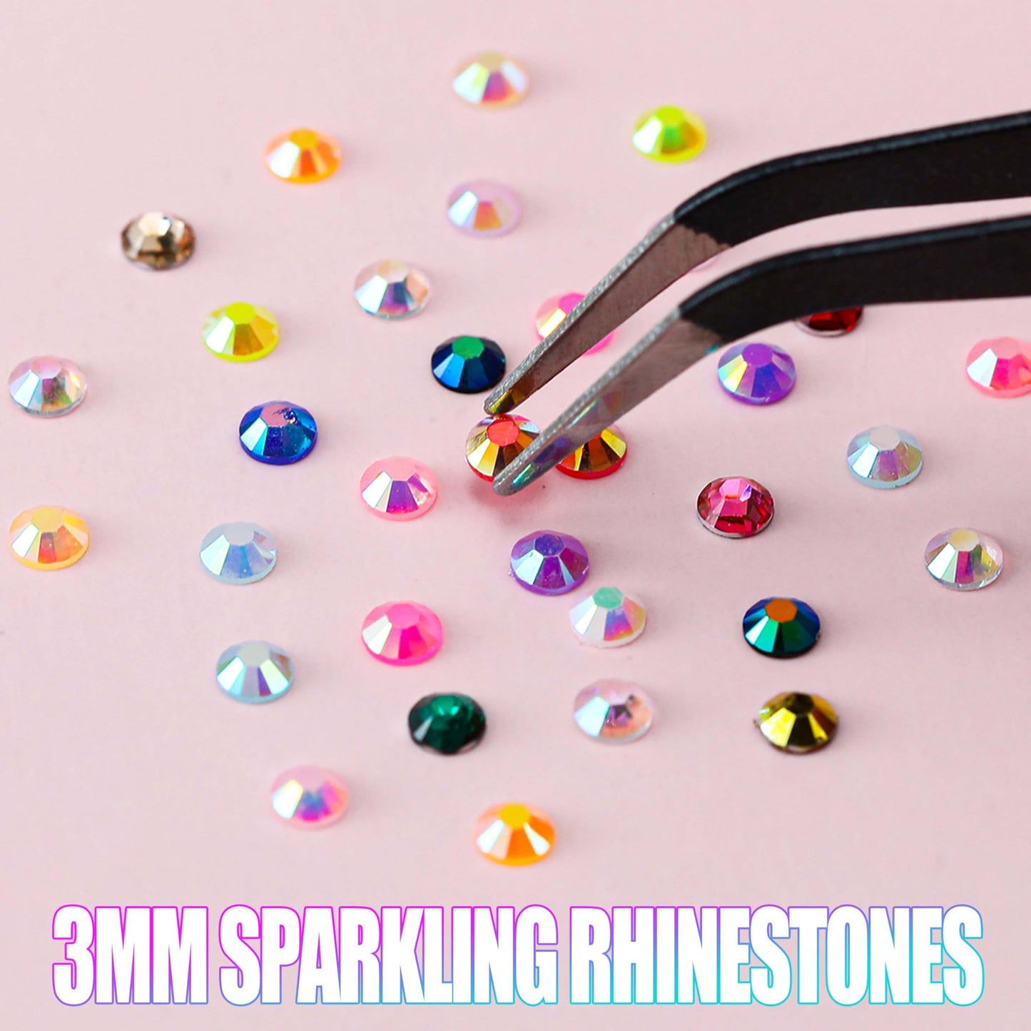 LERBOU 52500Pcs Bedazzling Kit with 7 Box – 59 Colors Rhinestones, 3mm Flatback Sparkling Gems with 4×10ml B7000 Jewelry Glue, Tweezers & Pickup Pen for Nail Art, Crafts, Clothing, Diamond Painting