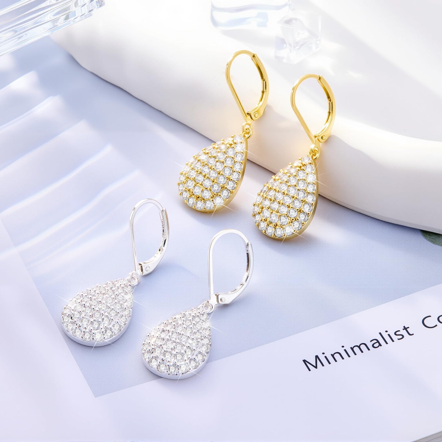 Gold Teardrop Earrings, ALEXCRAFT 14K Gold Dangle Leverback Earring for Women Trendy Hypoallergenic Goldplated Sterling Silver Cubic Zirconia Waterdrop Teardrop Dangling Drop Earrings for Women