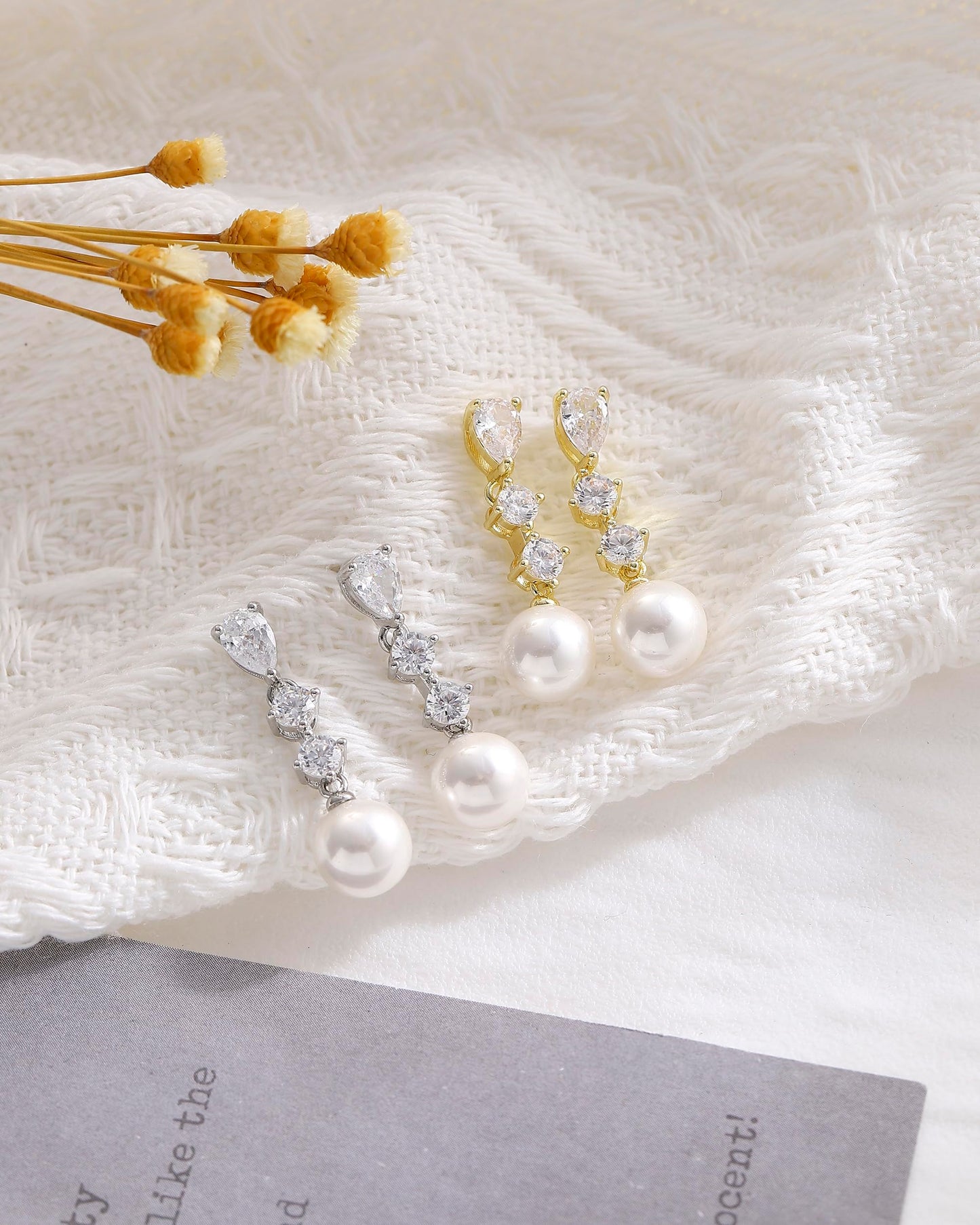 Pearl Earrings for Women, Trendy Silver Diamond Pearl Drop Earrings Bridal Shower Gifts Wedding Gifts for Women