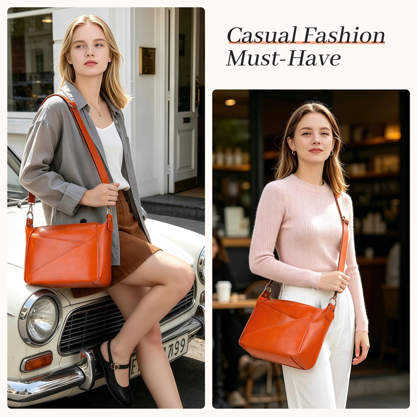 KOGTLA Crossbody Purses for Women with Adjustable Strap, Ladies Medium Vegan Leather Shoulder Bags, Hobo Handbags Sunny Orange