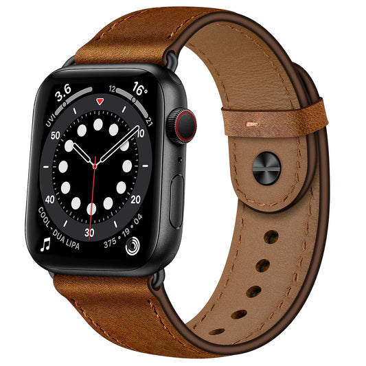 OUHENG Leather Bands Compatible with Apple Watch Band 49mm/46mm/45mm/44mm/42mm, Genuine Leather Strap for iWatch Ultra 3/2/1 & SE 3/2/1 Series 11 10 9 8 7 6 5 4 3 2 1 (Retro Brown/Black)