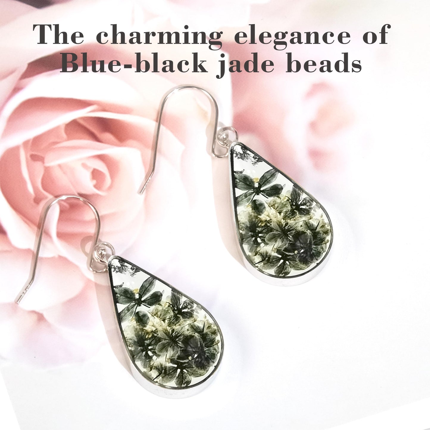 925 Sterling Silver Pressed Flower Teardrop Earrings,Hypoallergenic Women's Jewelry Gift for Mom,Handmade natural dried flower teardrop earrings Jewelry Gift for wife