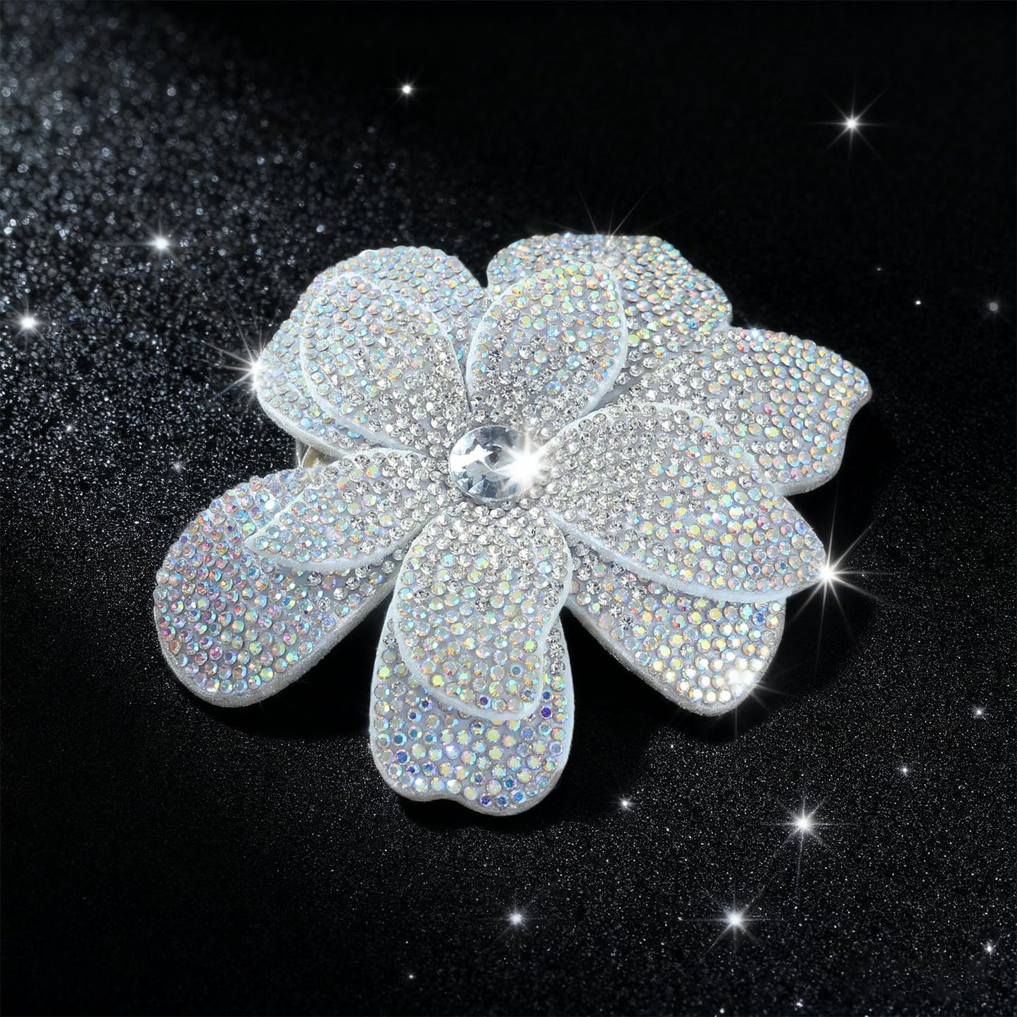Merdia 3.74 Inches Rhinestone Camellia Flower Brooch Pins & Hair Clips for Women Elegant Created Crystal Lapel Pin Brooches Wedding Party White